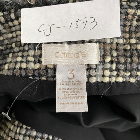 Chico's Tweed Jacket Coat Womens Size 3 Acrylic‎ Wool Fringe CJ-1573 - Picture 2 of 7